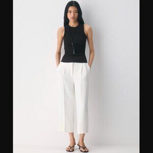 Aritzia White Cropped Pleated Trousers